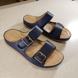 Patrizia Rutha Black Leather Criss‑Cross Slide Sandals Women’s US 7